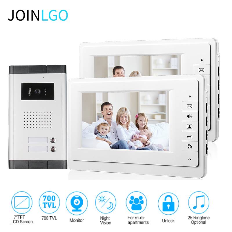 

7'' Wired Color Video Door Phone Intercom System IR Night Vision Camera Doorbell +Indoor Monitor Screens for 2/3/4 Apartments