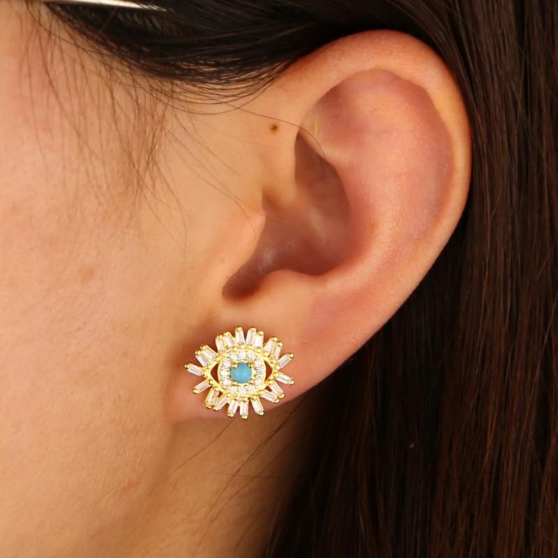 

High Quality EYE Cubic Zircon Earrings for Women Ladies Girls CZ Crystals Stud Earrings Gold Color Jewelry