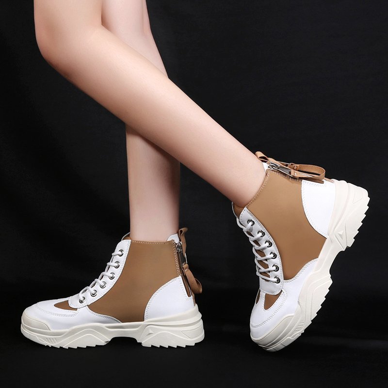 

New Autumn Winter Women Ankle Boots Warm Shoes Woman Cross-Tied Motorcycle Boots Fashion Girl Short, White