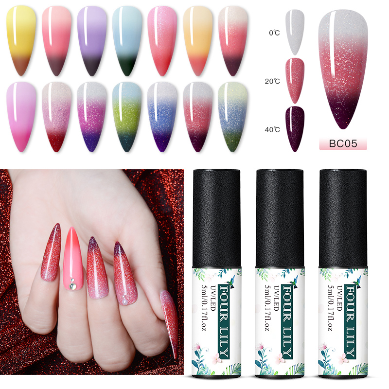 

FOUR LILY Color Changing UV Gel Polish Sequins Thermal Nail Gel Soak Off Shimmer Glitter Nail Art Varnish Long Lasting, Bbs06574