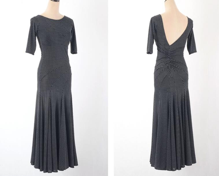 

ballroom dress American smooth dress New Standard Ballroom Dresses Women Long Sleeve Adult Waltz lace W1607, Small polkda print