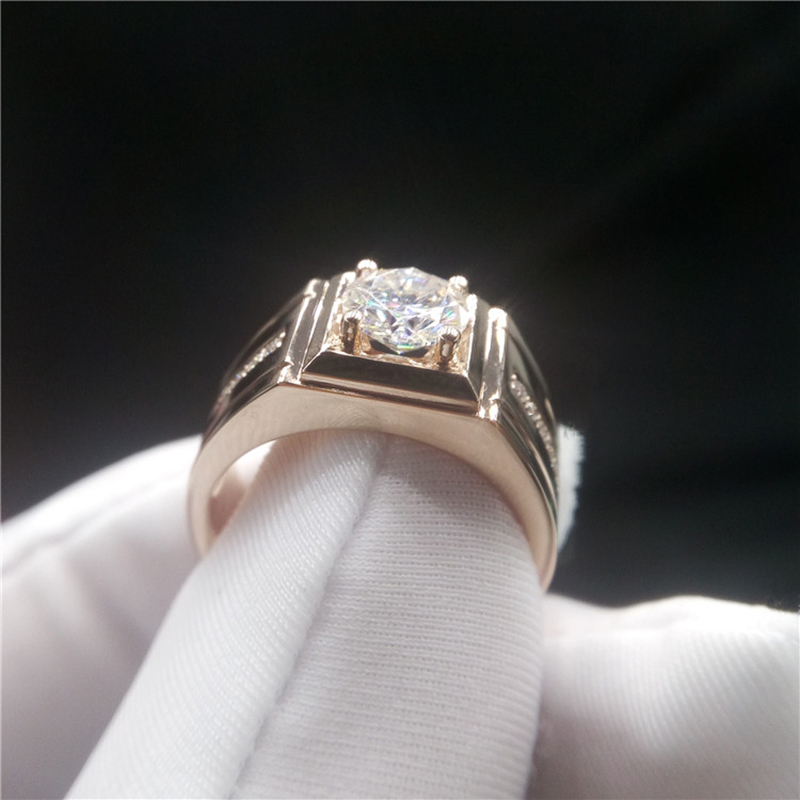 

Luxury 18k rose Gold Men ring 1ct D Color Moissanite excellent round cut high quality Engagement Anniversary ring
