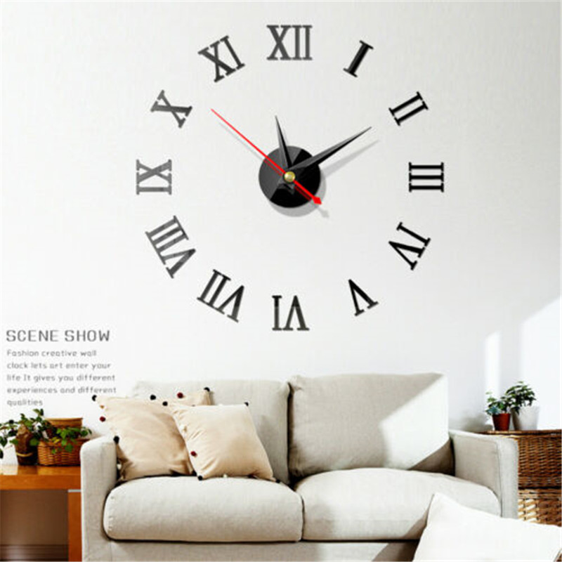 

Wholesale-Fashion Quartz Clocks Watches 3D Real Big Wall Clock Rushed Mirror Sticker Diy Living Room Decor