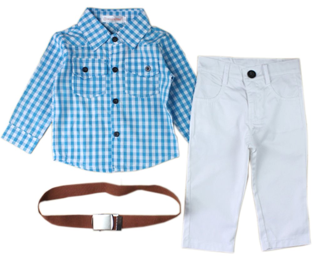 

3PC Simply Kids Youth Children Boys Clothing Sets Baby Toddler Boy Infant Belt + Shirt + Pants Clothes Outfits Suits