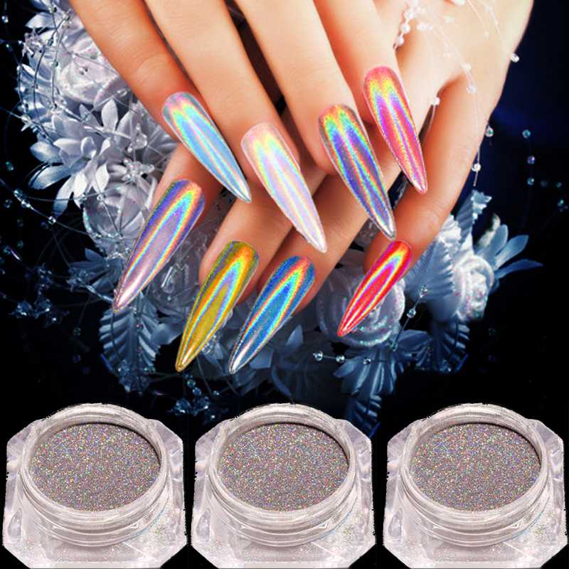 

Laser 0.2g Rainbow Shinning Mirror Nail Glitter Powder Perfect Holographic Nails Dust Laser Holo Nails Pigment Silver Decorati