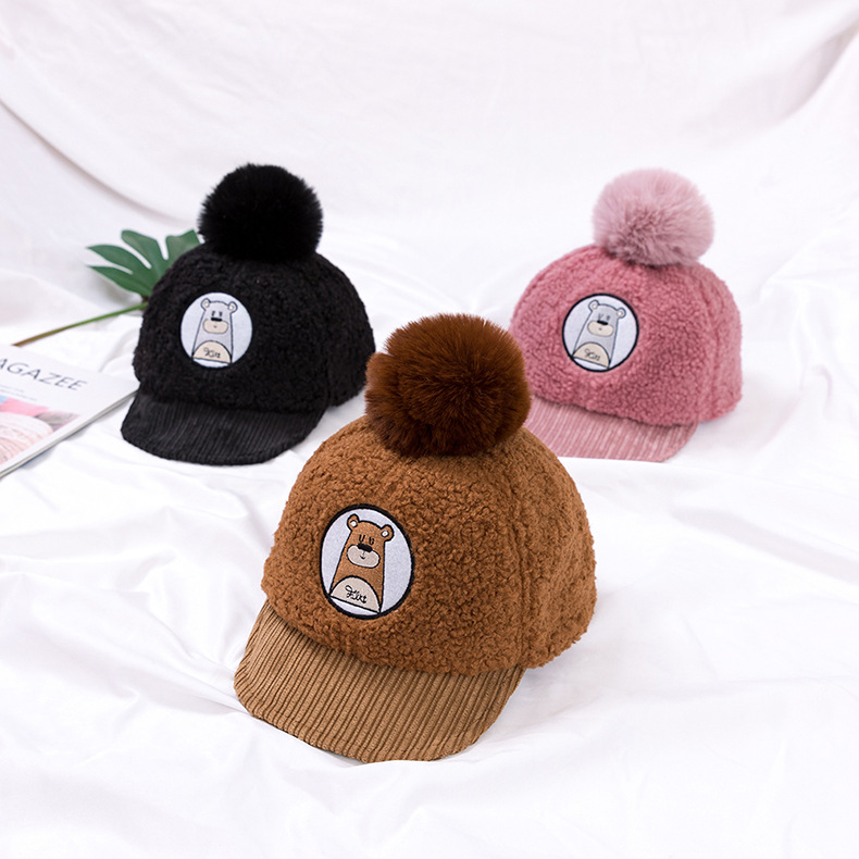

Children's Thick Warm Hat Embroidered bear autumn new baby hats cartoon beanie caps