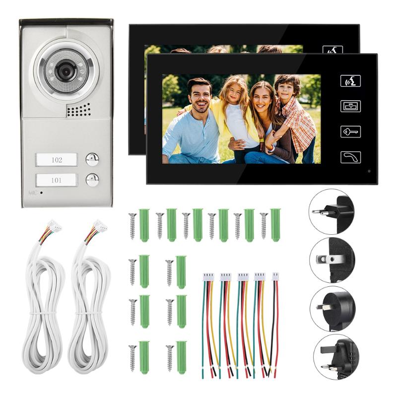 

7in Visual Video Door Phone Doorbell Intercom System with IR Camrea for 2 Apartment