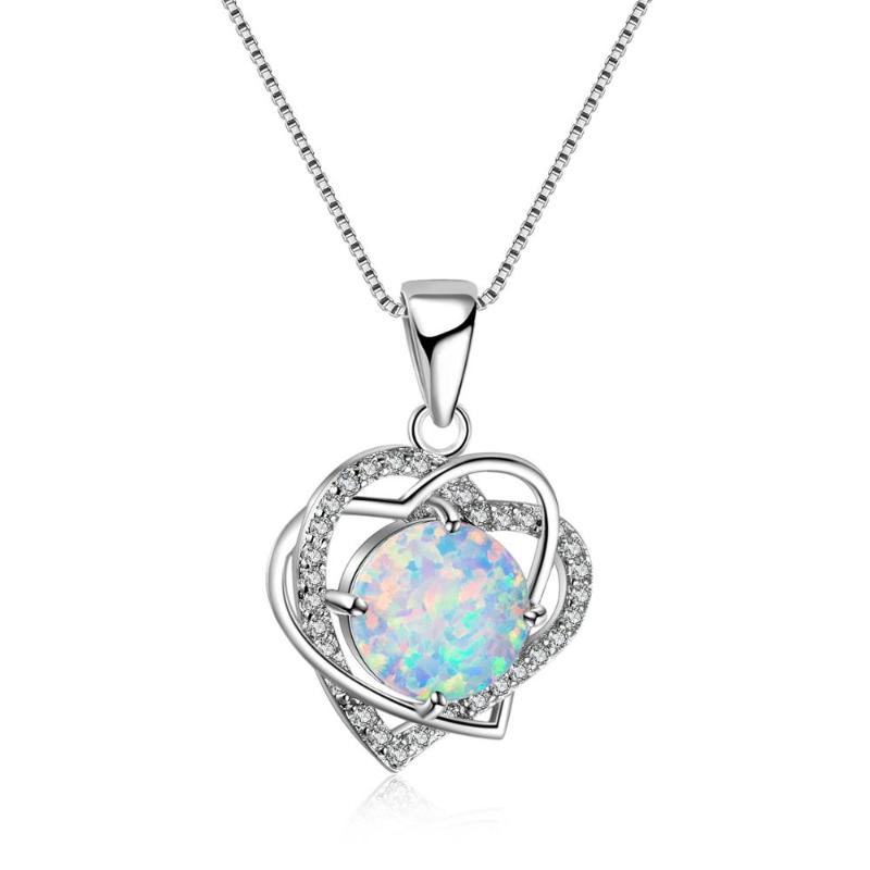 

Opal heart hollow pendant necklace men and women couple pendant jewelry light luxury fashion necklace for women 2020 jewelry