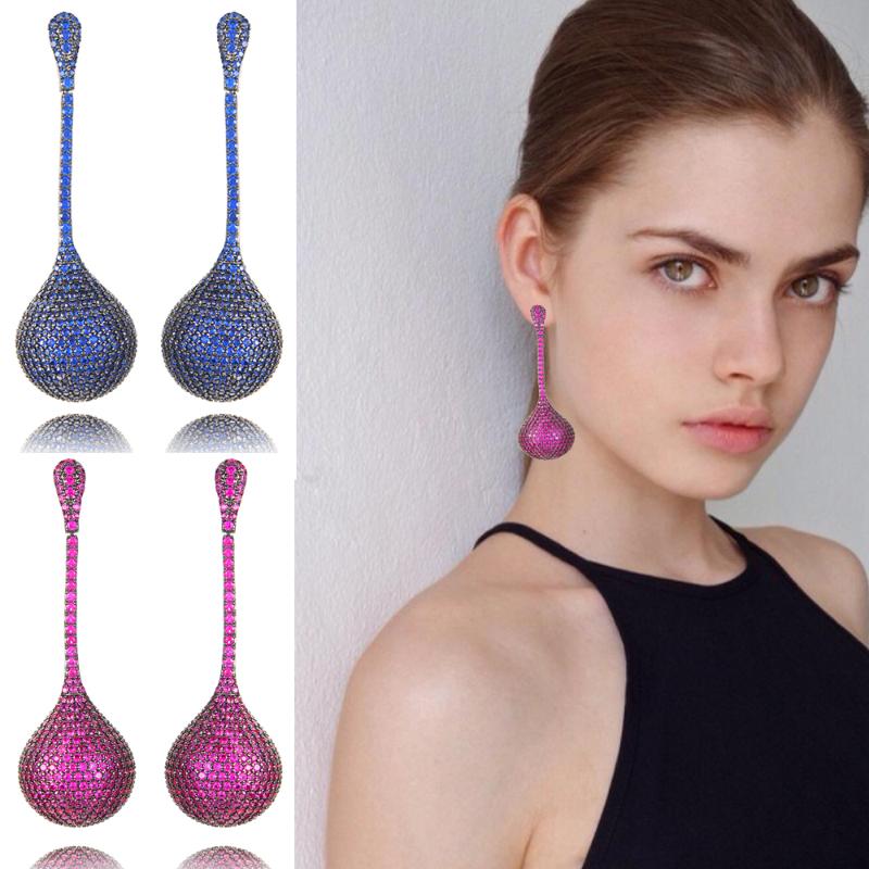 

missvikki Brand Hot New Trend Women Long Dangle Earrings Shiny Cubic Zircon Drop Earring For Bridal Wedding Party Accessories