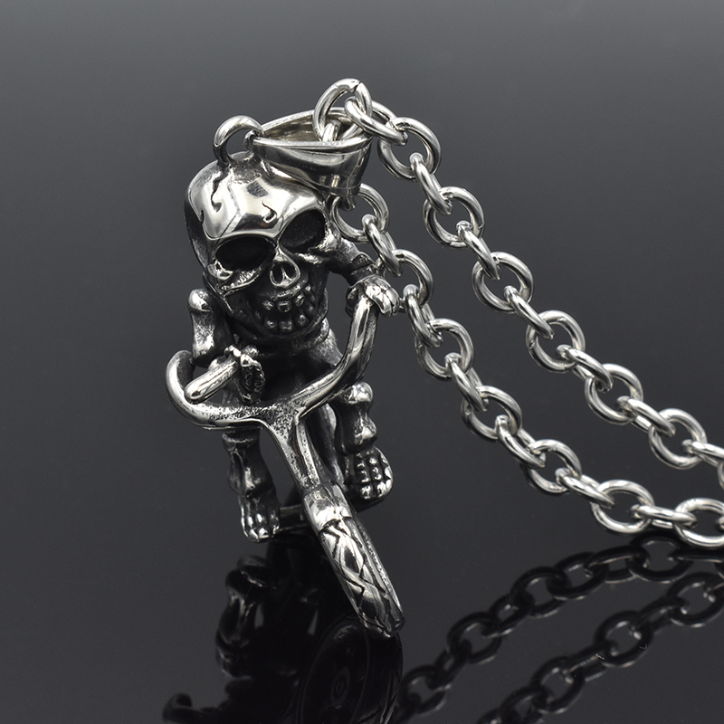 

Fashion 316l stainless steel 3D locomotive pendant necklace men's jewelry hip hop punk skull cross chain boyfriend gift