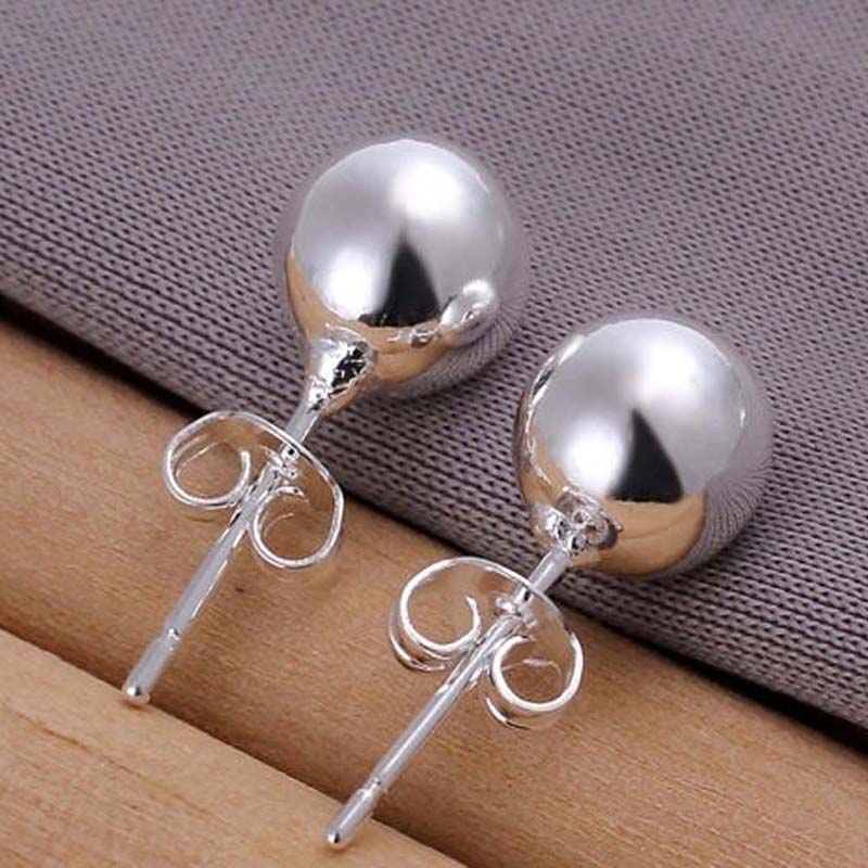 

FORSEVEN Stainless Steel Earings For Women 8mm Ball Silver Color stud earring set Charming Prom Jewelry Anniversary Gift ML