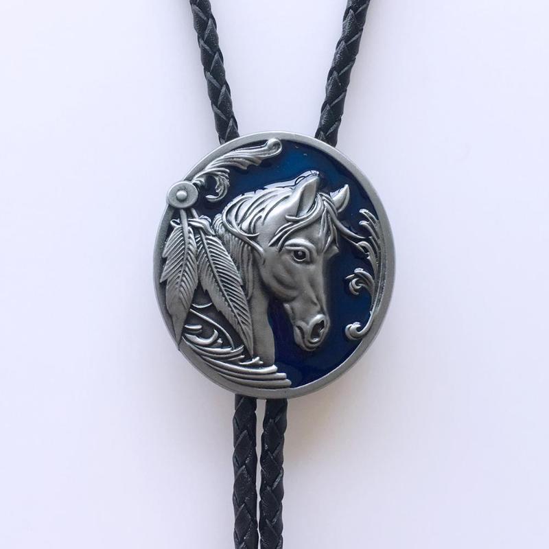 

Retail Vintage Western Horse Blue Enamel Oval Wedding Necklace Bolo Tie Brand New In Stock Free Shipping