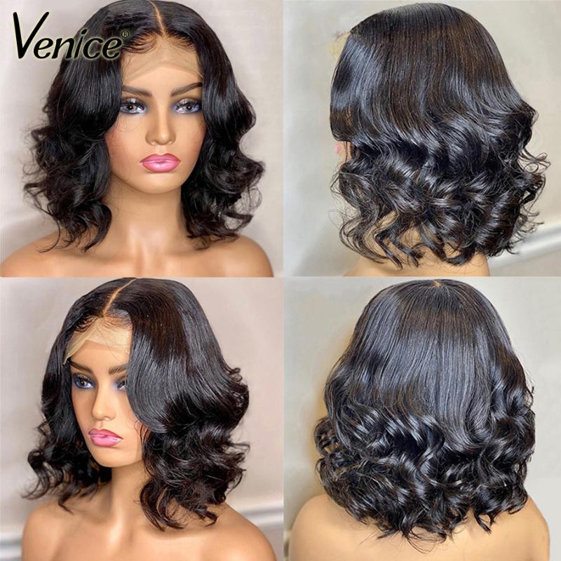 

Venice Hair Loose Wave Wig 13x6 Short Lace Front Human Hair Wigs Pre Plucked Bob Lace Front Wigs For Black Women Brazilian Remy, Natural color