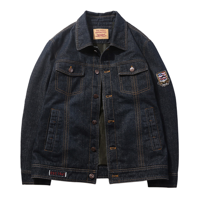 

Men' Denim Jacket Large Size Outdoors Camping Climbing Hiking Sports Training Fishing Cycling Washed Tooling Coat Top, Black