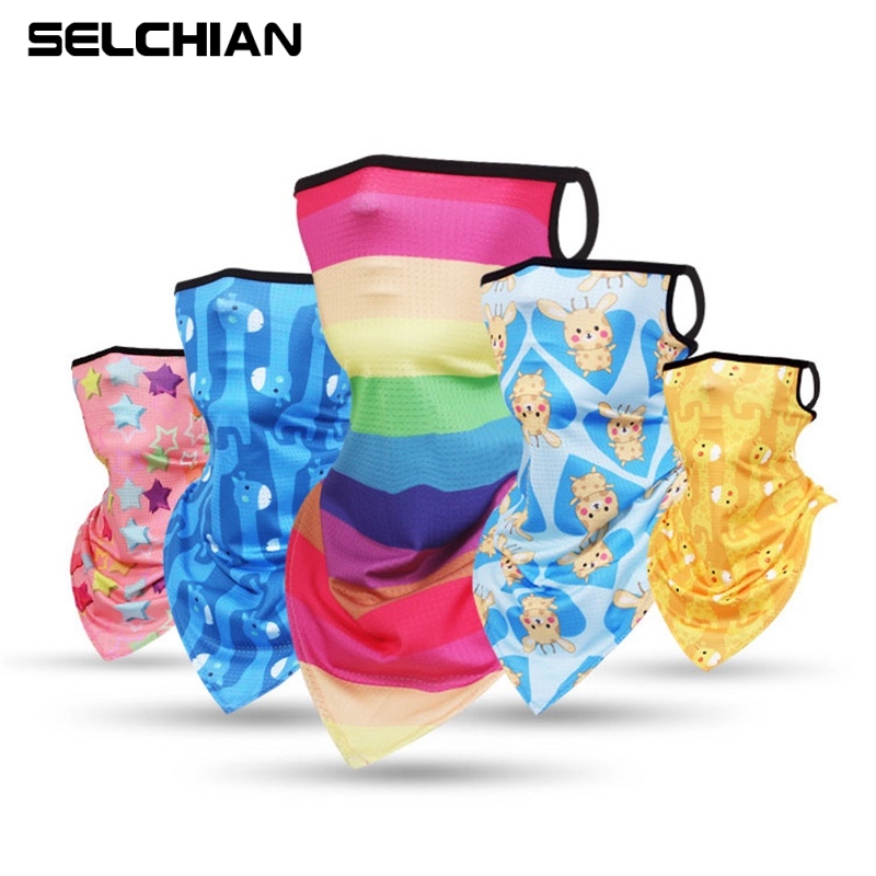 

child cartoon Triangle Bandana Half Face Scarves Hanging Ear Tube Scarf Silk Neck Gaiter Anti-UV Sun Cover Headband Kids