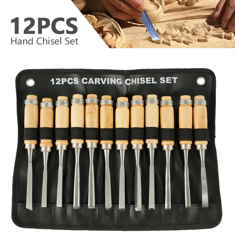 

12PCS Wood Carving Chisel Sharp Woodworking Tools Carrying Case Manual Wood Carving Hand Tools Set for Carpenters