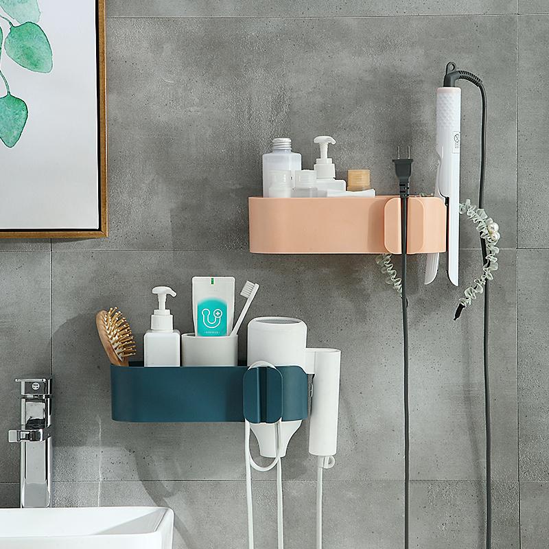 Noir TOPofly S/èche-Cheveux Support Mural pour Auto-Adhesiv Aluminium Polyvalent Toilettes Salle de Bains /étag/ère Bo/îte de Rangement S/èche-Cheveux Rack