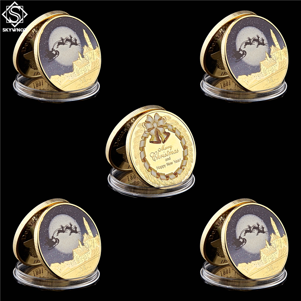 5pcs Christmas Santa Claus Gold Plated Commemorative Coin Souvenir Collectible Art High Quality And Brand New-image-590706237