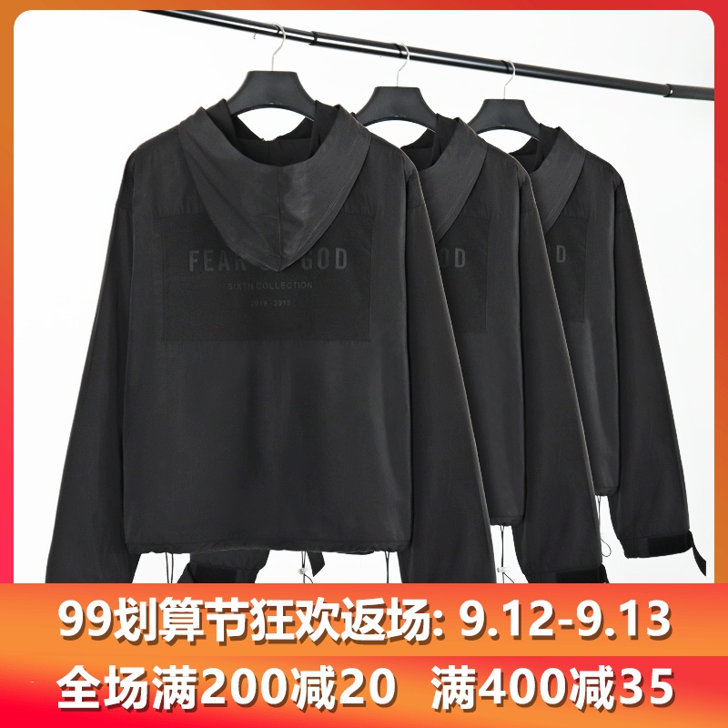 

Trendy Fog Season 6 Shell Jacket Fear of God Coat Patch Hooded Waterproof Loose Nylon Wind Coat Men, Fog patch shell jacket (black)