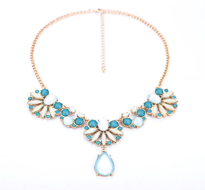 

Light Blue Floral Waterdrop Necklace Online Shopping India Women Collier Fashion Necklace Wholesale