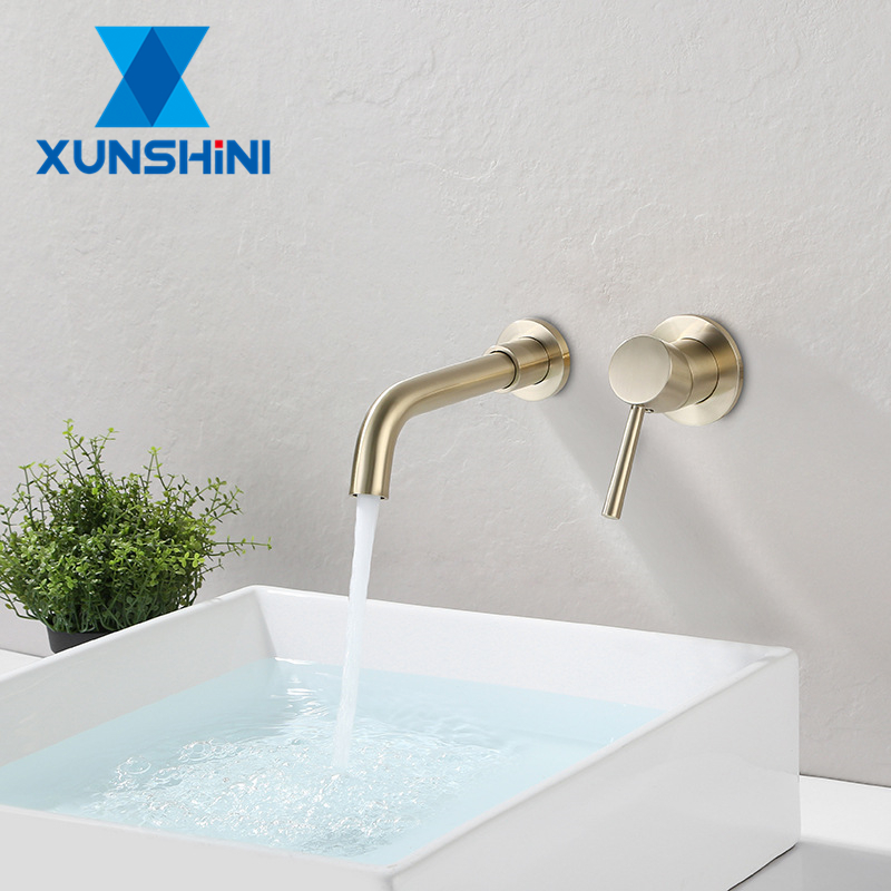 

XUNSHINI Fashion Brass Basin Split Faucet MaBlack White Rose Gold Wall Mounted Tap Single Handle Bathroom Water Faucets