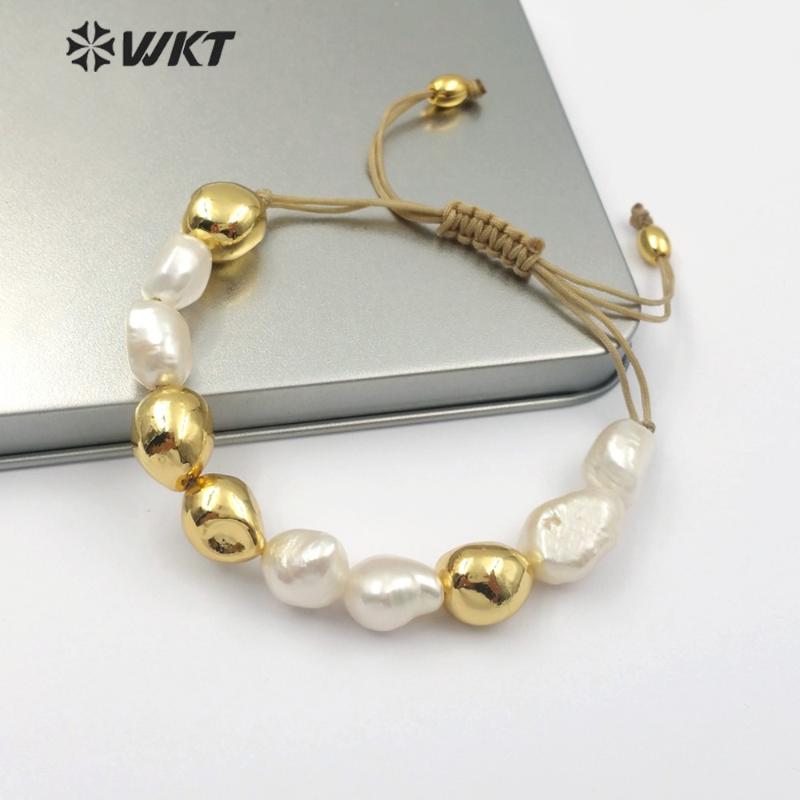 

Charm Bracelets WT-B454 Natural Freshwater Pearl Bracelet White With Gold Dipped One Handmade Beads Dainty Jewelry