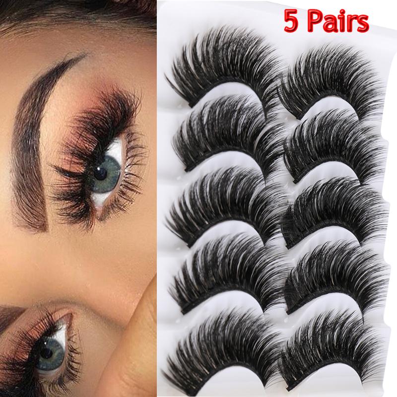 

LEKGAVD 5 Pairs 3D Mink False Eyelashes Natural Long Eye Lashes Thick Cross Mink Eyelash Wispy Makeup Extension Handmade Lashes