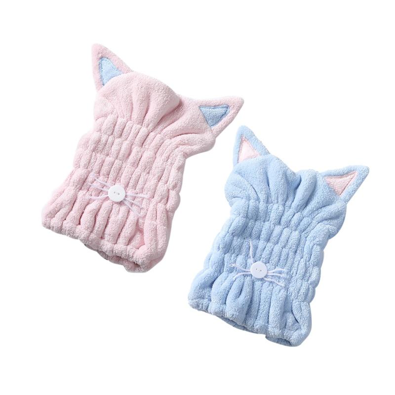 

Lovely Cat Soft Drying Towel Bath Strong Absorbing Quick Dry Hair Hat Cap Microfiber Shower Coral Velvet Hair Drying Wrap Towel