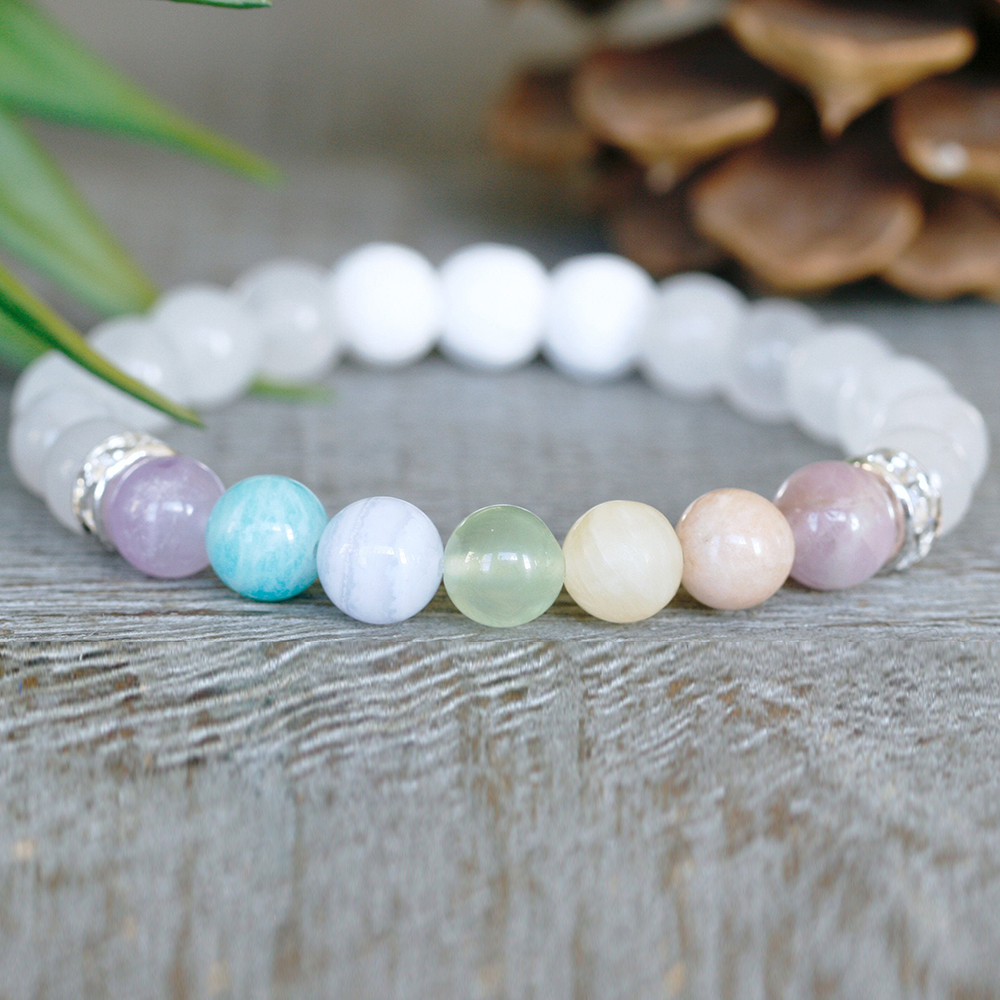 

MG0945 7 Chakra Diffuser Bracelet Womens Healing Energy Crystals Bracelet Rainbow Gemstone Energy Protection Bracelet, Black