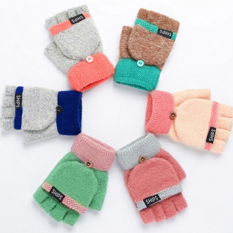 

Women Half Finger Gloves Thermal Thicken Gift Mittens Autumn Winter Hand Warmer Artificial Wool Cute Knitted Flip Soft Gloves