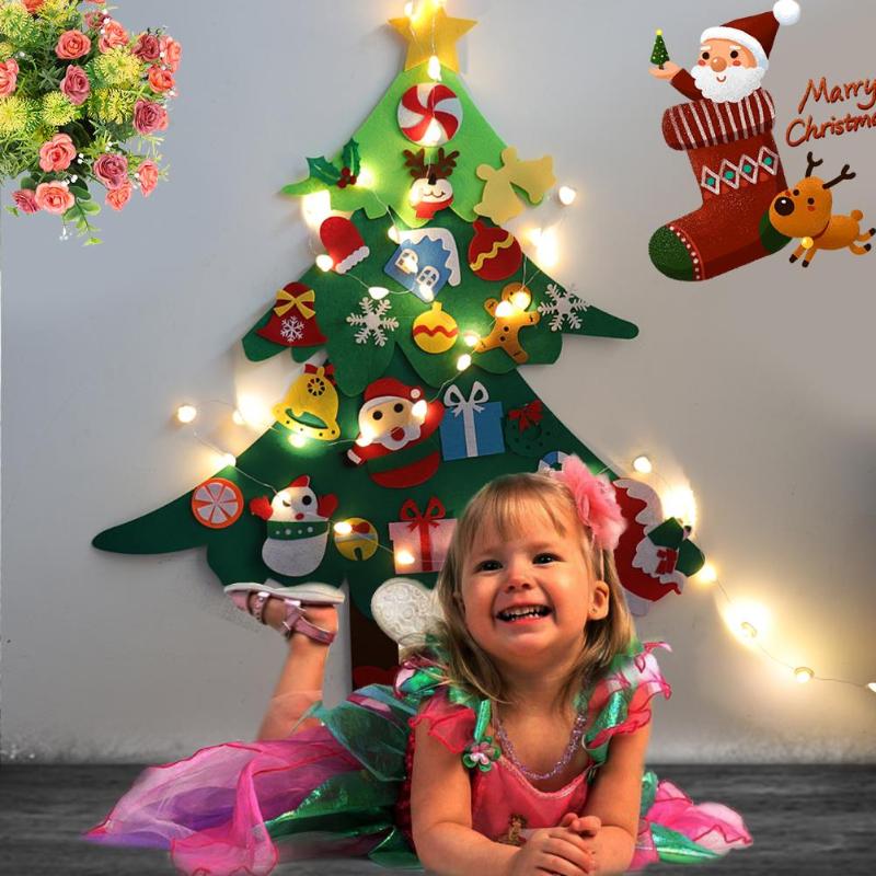 

DIY Felt Christmas Tree With Light New Year Gifts Kids Toys Artificial Tree Wall Hanging Ornaments Christmas Decoration for Home