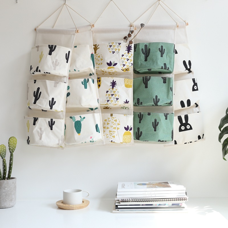 

3 Pockets Wall Hanging Organizers Cotton Fabric Door Closet Hanging Storage Bags, White