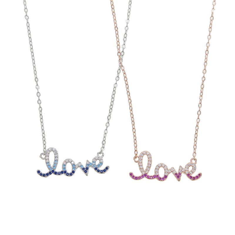 

blue pink Ombre cz Love necklace 2020 new design Valentine's Day gift jewelry for lover girlfriend