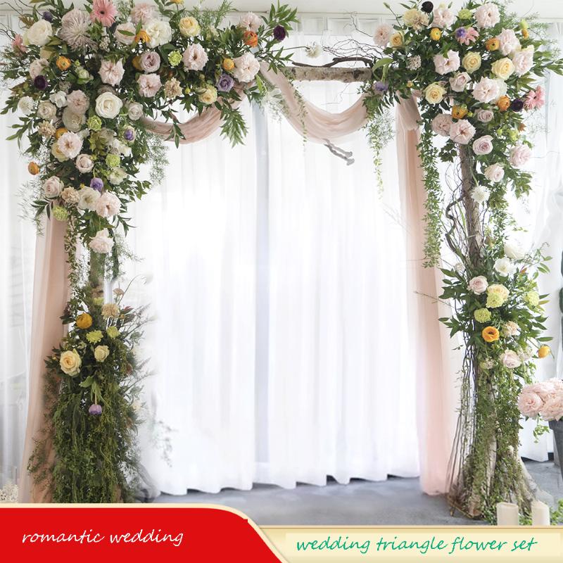 

Customize European style Wedding arch stage backdrop decor artificial flower row silk rose peony plant mix road lead flower wall, Pink