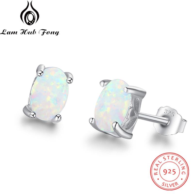 

925 Sterling Silver Opal Stud Earrings Cute Small Oval White Fire Opal Earrings Fine Jewelry Wedding Gift (Lam Hub Fong