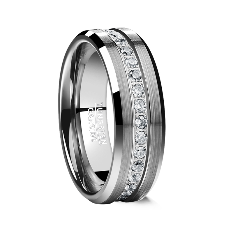 

8MM frosted surface middle zircon tungsten carbide ring silver Color Wedding Rings Mens Women Engagement Ring Bijoux