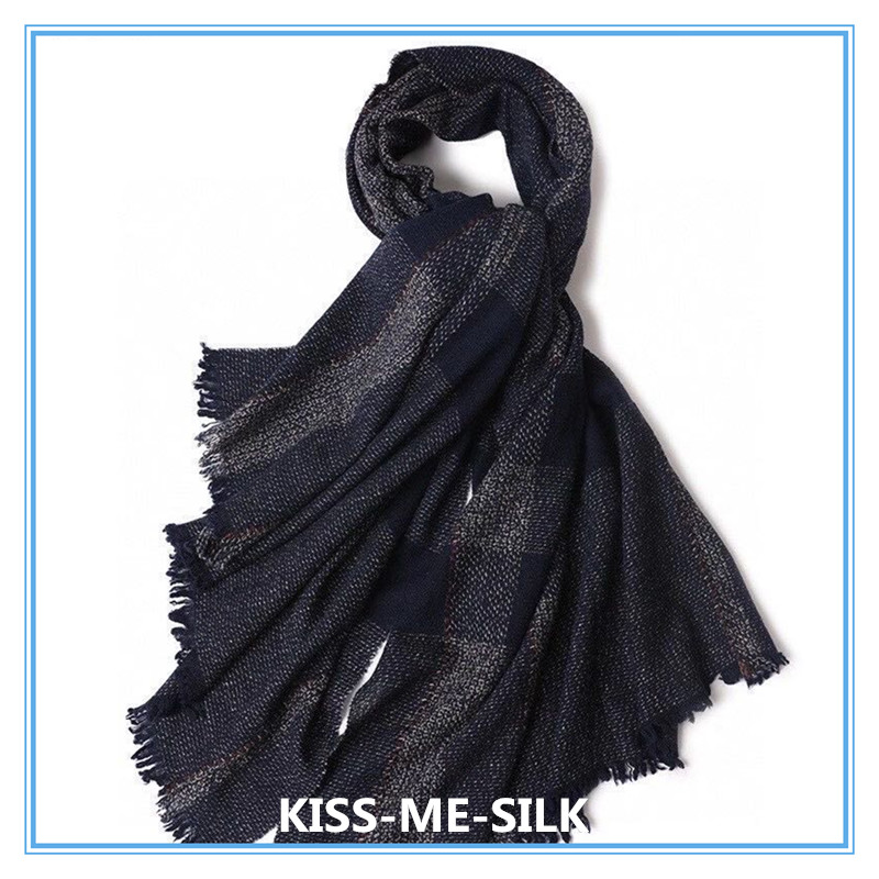 

KMS Classic navy blue wool handmade fancy yarn scarf shawl for Women 80*200CM/245G