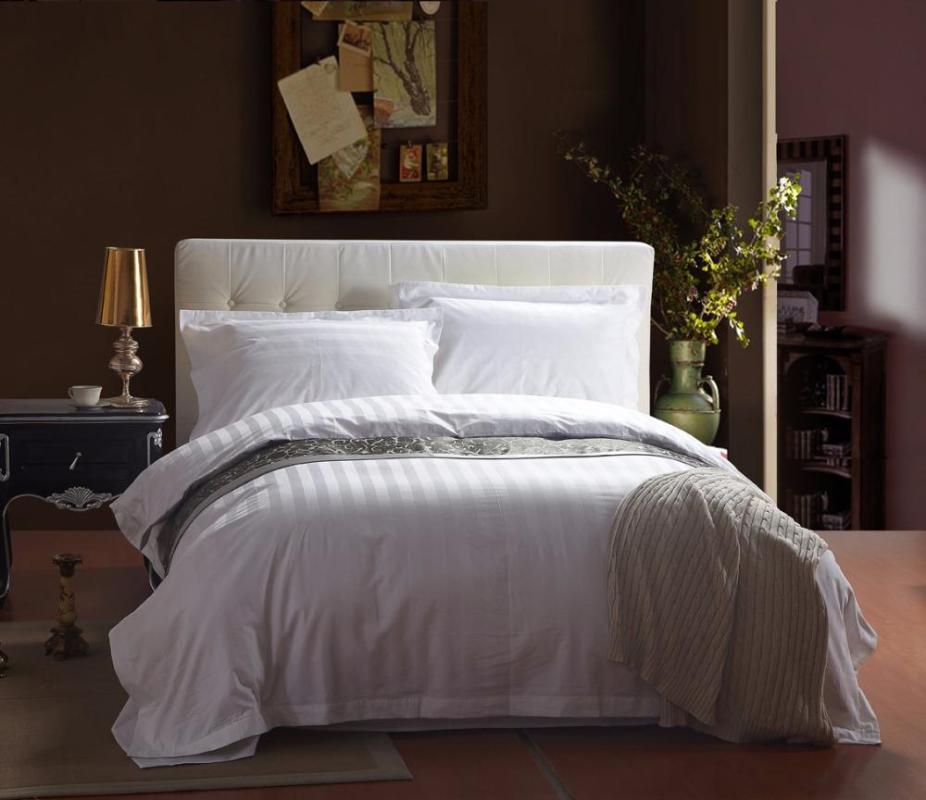 

White hotel bedding sets 60s cotton stripe plaid satin silk bedclothes king queen size 4Pc duvet cover bed sheet set pillow sham, Color 1