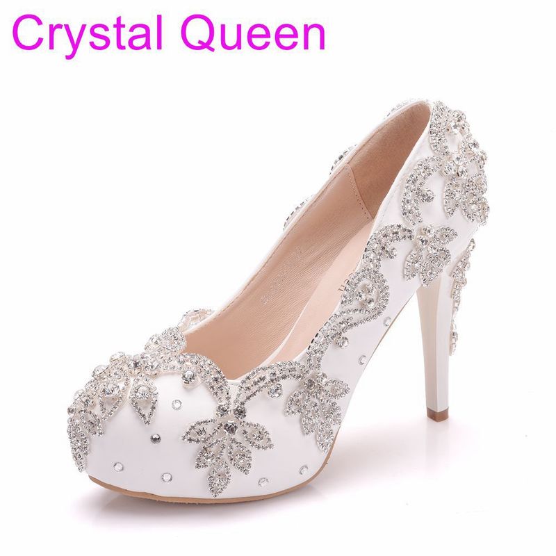 

Sexy Pumps Wedding Women Fetish Shoes women pumps Party banquet PU Rhinestones Slip On 11CM Thin High Heels Round Toe white, Beige