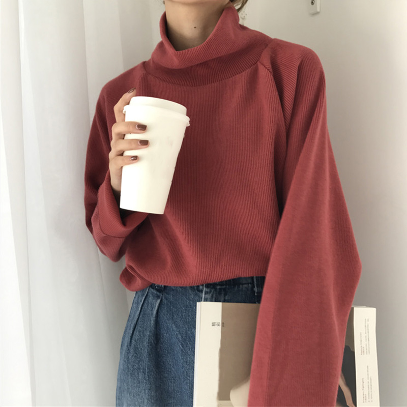 

Spring and Autumn 2020 New Knitting Casual Loose Sweater Women's Knitting Turtleneck Sweater Women's Bat Sleeve Pullover, Black