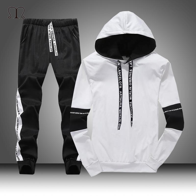 

White Black Men Hoodies Set Fashion 2020 Autumn Brand Casual Tracksuit Mens Set Sports Two Piece Patchwork Hoodie Pant Male Suit, 738 white