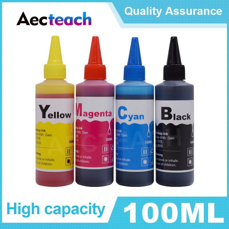 

Aecteach Printer Dye Ink Refill Kit 100ML Bottle for For Canon Brother Ciss Tank and Ink Cartridge 4Color Paint