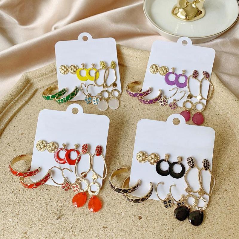 

Stud Trendy Irregular Geometric Statement Metal Enamel Earring Set For Women Girl Punk Exaggerated Bridal Party Jewelry Gift