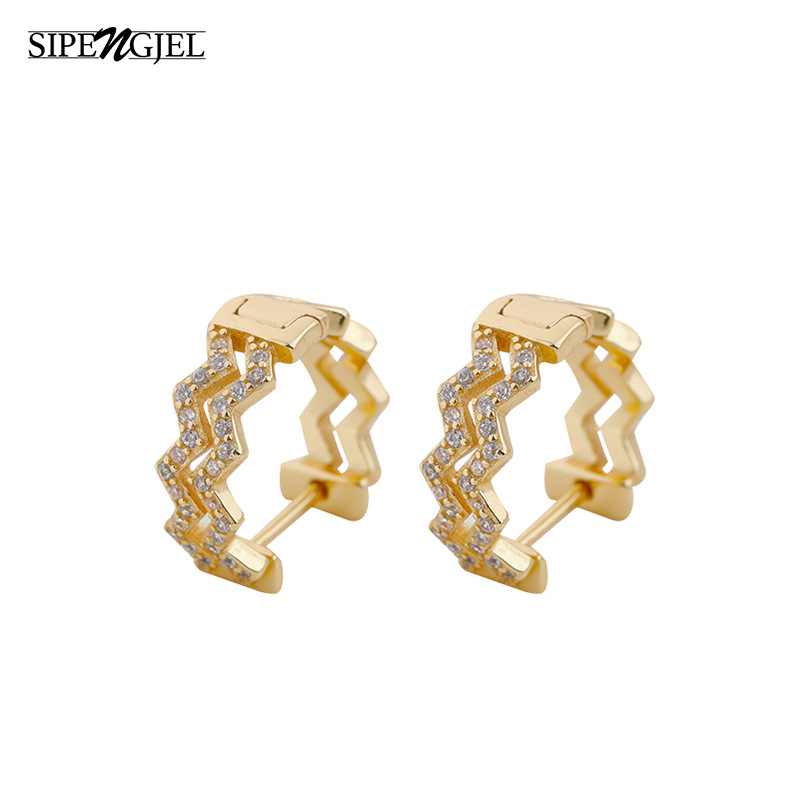 

New Fashion Cute Hollow Double Geometric Hoop Earrings Top Quality Gold Silver Color Wave Earrings For Women Korean Jewelry 2020