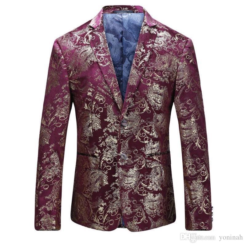 

Men Red Blazer Floral Casual Slim Fashion Party Single Breasted Suit Jacket Plus Size High Quality Fashion Clothes