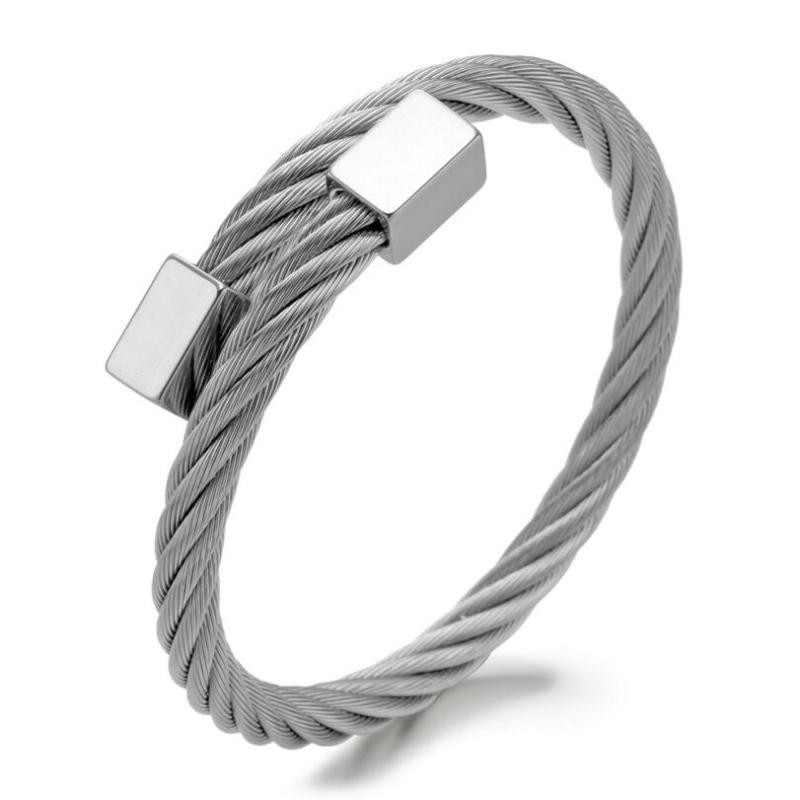 

Twist Wire Line Bracelets &Bangles Stretch Titanium Stainless Steel Bangle Steel Rectangle Cable Bracelet Pulseira feminina