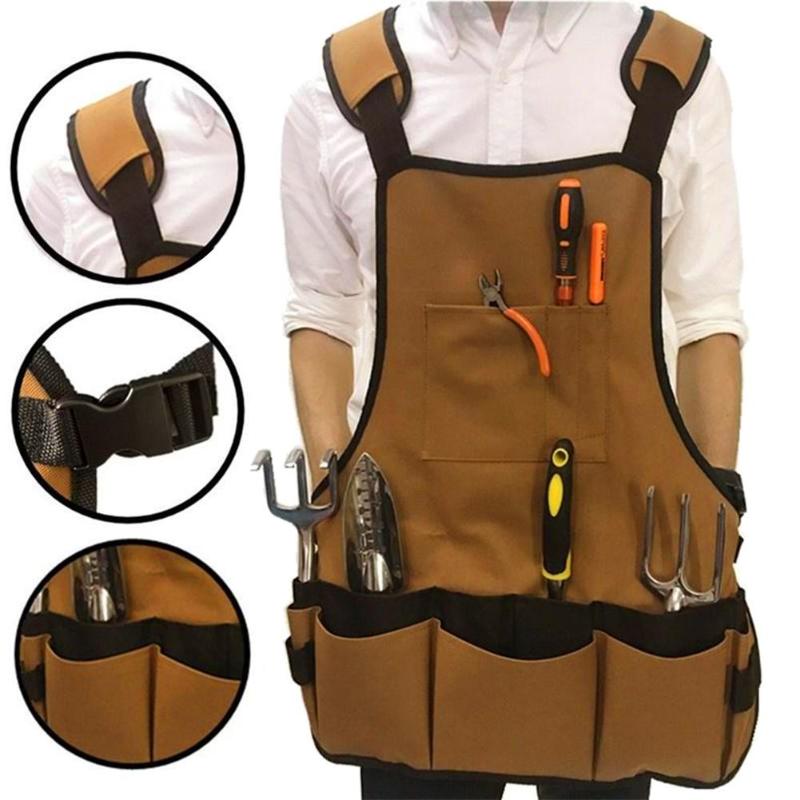 

Durable Goods Heavy Duty Waxed Unisex Canvas Work Apron with Tool Pockets Cross-Back Straps Adjustable For Woodworking Painting