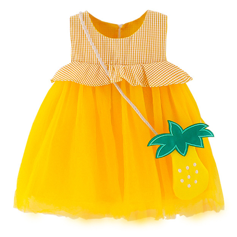 

Summer Baby Girl Sleeveless Dress Kids Princess Cute Plaid Dress And Pineapple Small Bag Toddler Girls Dresses Infant Vestidos, Green