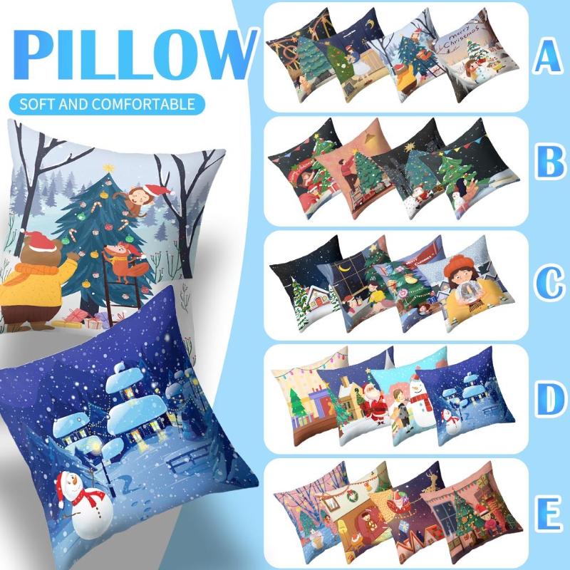 

4PCS Pillow Cases Merry Christmas cushion cover 45*45cm Flower Pillowcase Cotton Linen sofa cushion pillow covers Home Decor