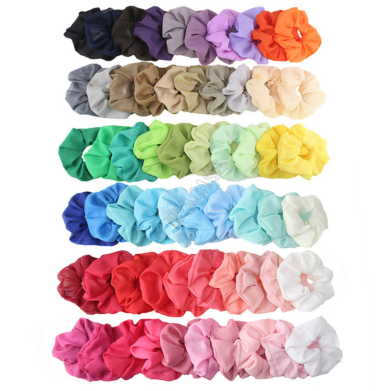 

Scrunchies Elastic Hair Bands Elastic Ring Hair Ties Solid Cloth Ponytail Holder Ladies Girl Hairbands Ornaments Chiffon material NEW D91505, Slivery;white